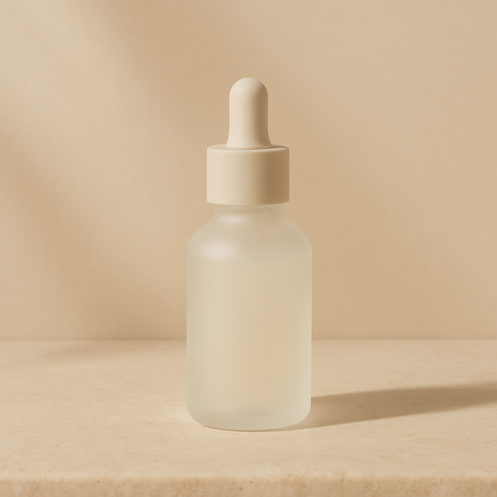 Zohii Labs frosted glass skincare serum on a stone surface
